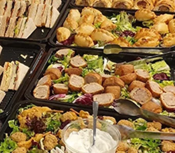 Working lunch buffet spread of sandwiches and savouries catered for a business event